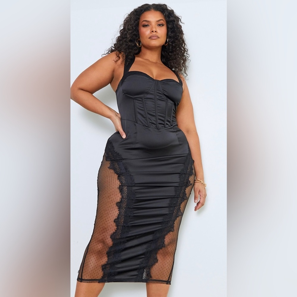 New with tags satin black / sheer / satin size 12 US dress